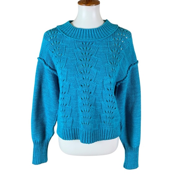 Free People Bell Song Sweater Pullover Medium Teal Blue - Picture 2 of 7